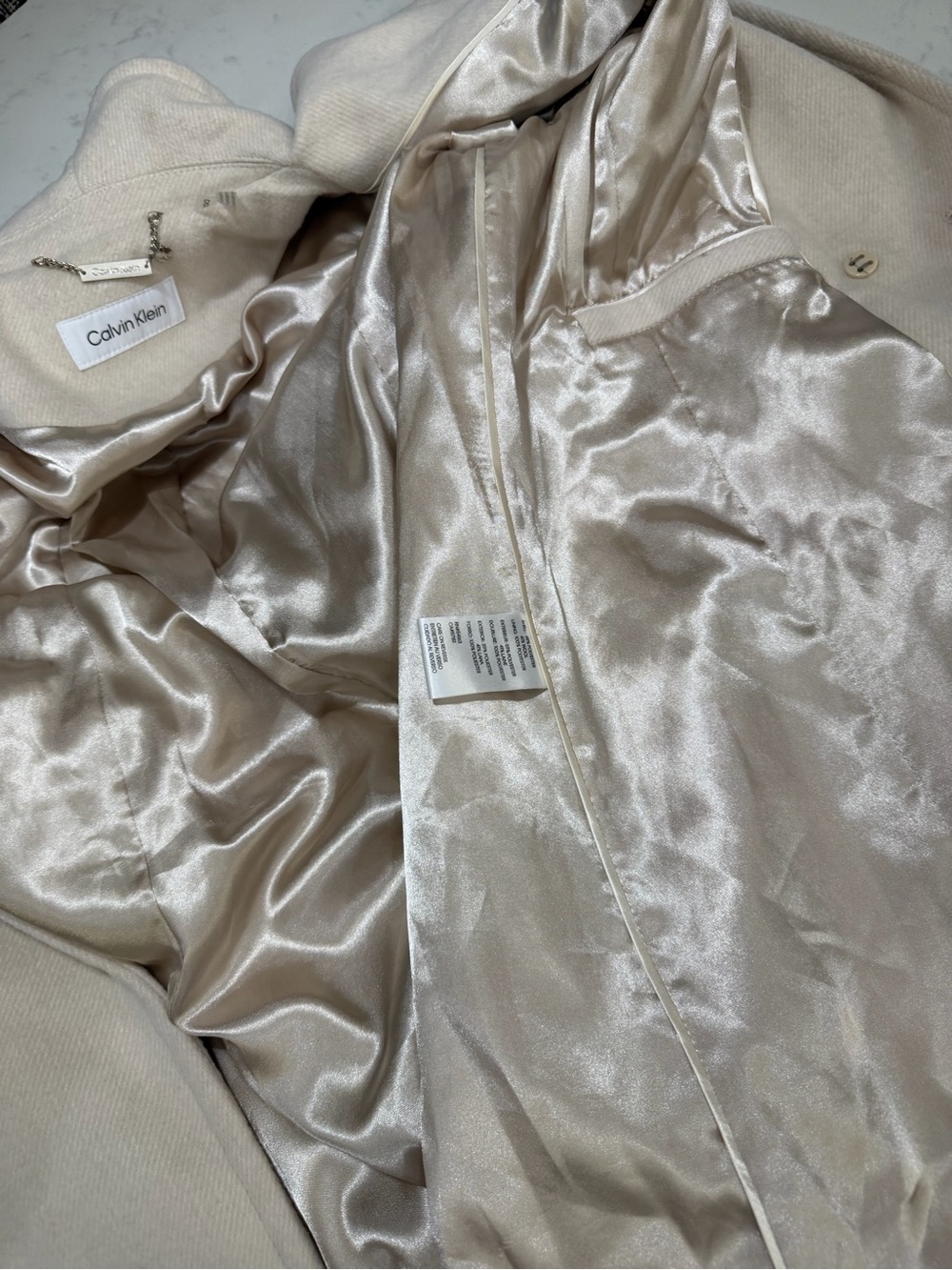Calvin Klein Cream Belted Trench Coat - Picture 7 of 15